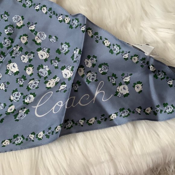 COACH Tea Rose Print Silk Diamond Scarf Set of 2 in Chalk/Mist Blue - Picture 6 of 6